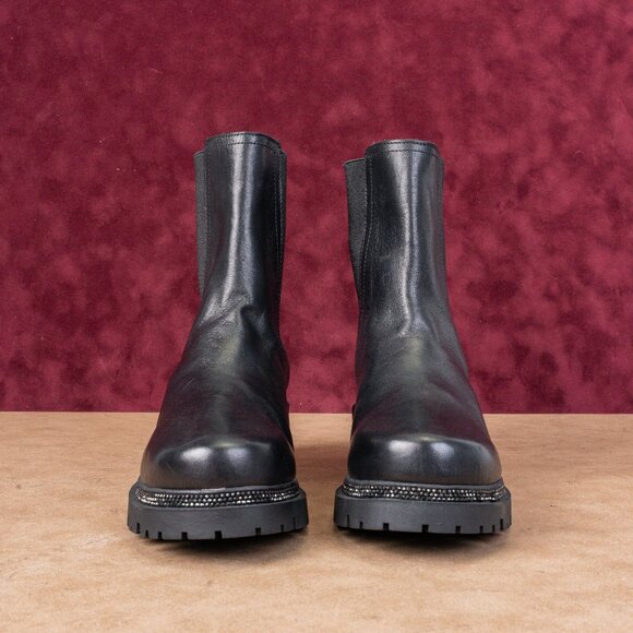 DKNY Women Rick Chelsea Black Leather Rhinestones Ankle Fashion Boots sz 6.5 - Picture 4 of 8